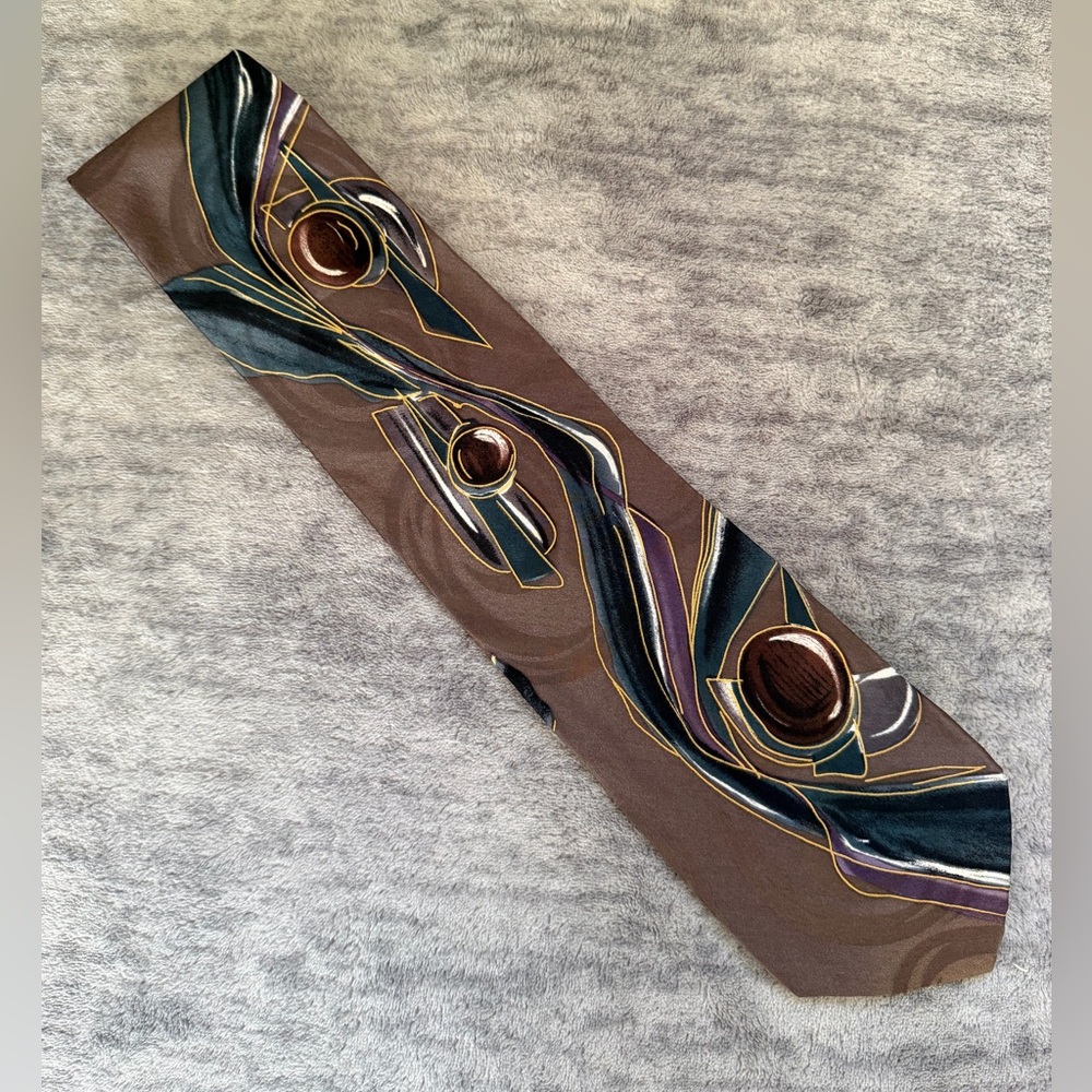 Chez Roffe Men’s Brown Abstract Design Tie